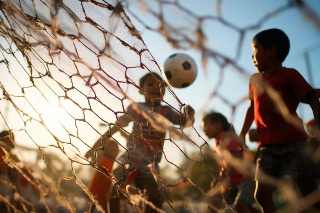 Crianças jogando futebol 
